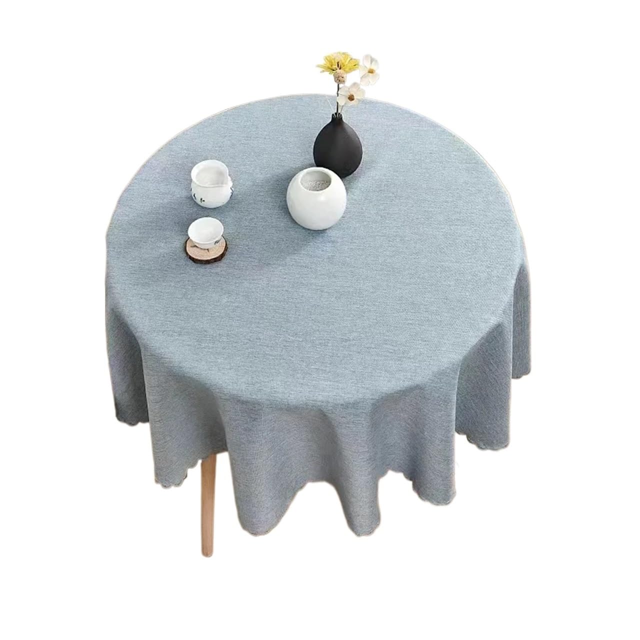 ZHSOAO Round Tablecloth Cotton Linen Plain Table Cloth Cover Diameter 90-180 Cm For Home Dining for Cafe(Blue,90cm)
