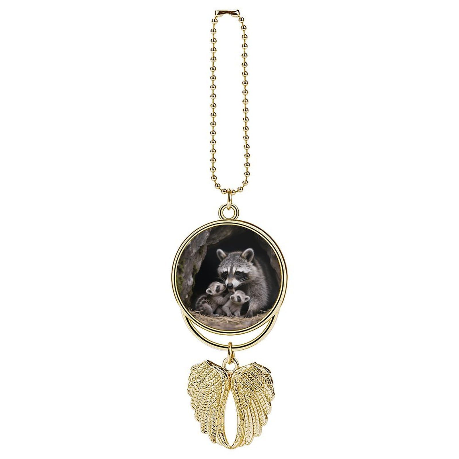 Raccoons Guardian Angel Wing Car Ornament for Mirror, Zinc Alloy Hanging Charm with Spiritual Design for Protection, Rearview Mirror Accessory Decor Gift for Women Men(Golden)