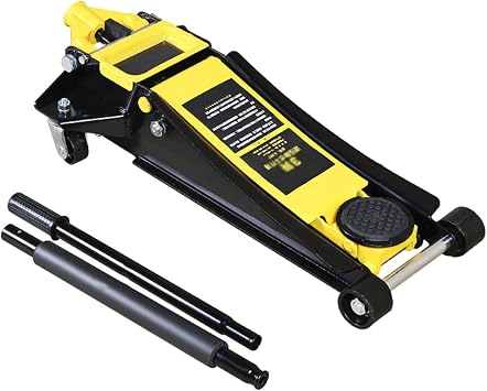 3 Ton Low Profile, Aluminum and Steel Racing Floor Jack with Dual Pistons Quick Lift Pump for Sport Utility Vehicle, Lifting Range 73mm-495mm, Yellow,Black.