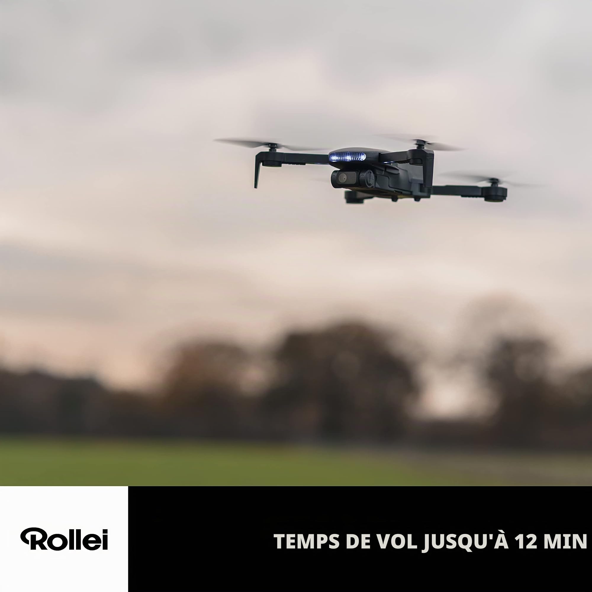 Rollei Drone combiné Fly 80, transmission d'image WiFi en direct, gyroscope 6 axes, caméra Full HD, longue durée de vol, contrôle par application et télécommande