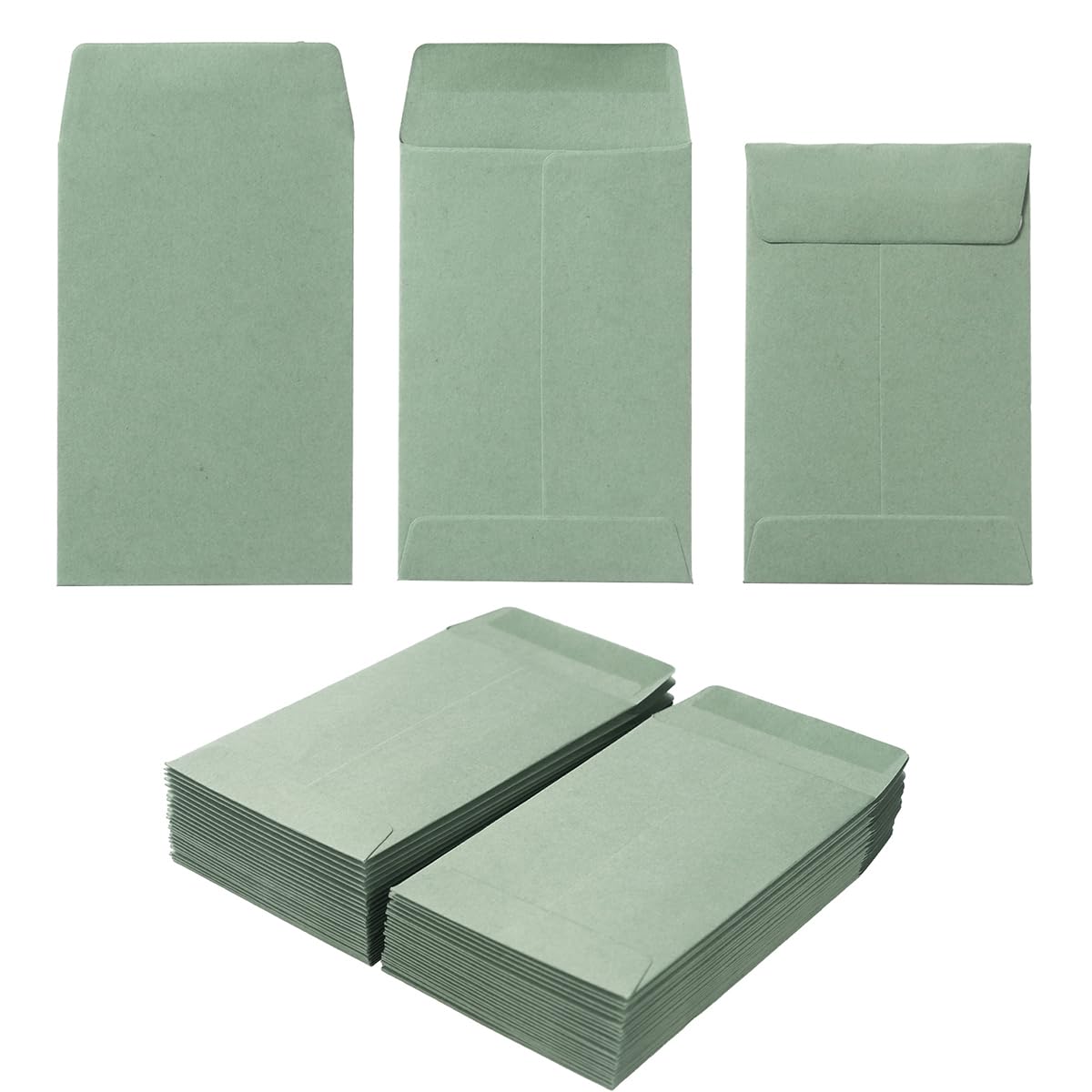 100 Pieces Sage Green Small Coin Envelopes Self-Adhesive for Garden, Office or Wedding, 2.25x3.5 inches