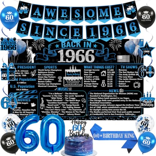 Trgowaul 60th Birthday Decorations for Men, Blue Back in 1966 Poster