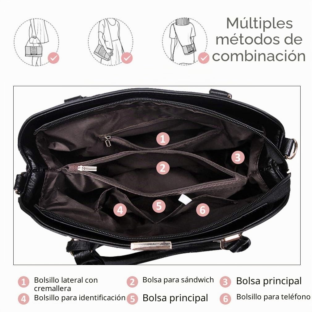 Pahajim Bolsos Bandolera Mujer Bolso de Mano Ajustables PU Piel Tote Bag Bolso Elegante Mujer para Trabajo Diario Vida