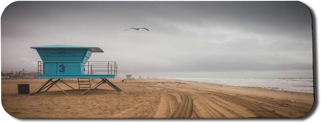 Lunarable Huntington Beach Computer Mouse Pad, Real Life Image of a Life Guard Tower, Rectangle Non-Slip Rubber Mousepad Large, 31 x 12 Gaming Size, Pale Taupe Pale Brown