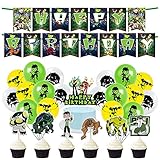 Ben 10 Birthday Party Decorations , Birthday Party Supplies For Ben 10 Includes The Ben 10 Inspired Happy Birthday Banner - Cake Topper - 12 Cupcake Toppers - 18 Balloons