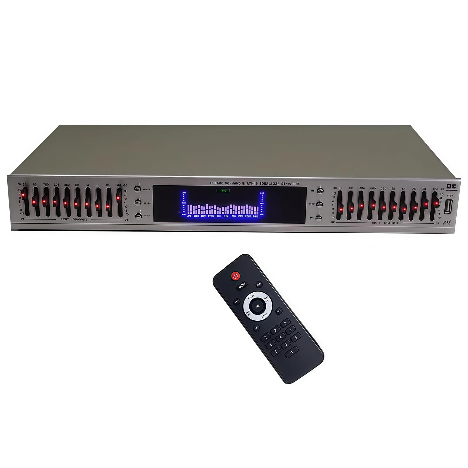 Ecualizador de audio HiFi de 20 bandas, afinación profesional de efectos gráficos digitales con USB y control remoto, pantalla de espectro LED para estudio de grabación