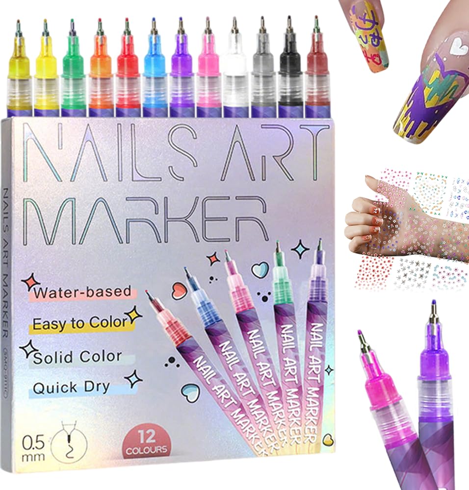 12 Colors Nail Art Pens Set, 2026 Upgraded Nail Art