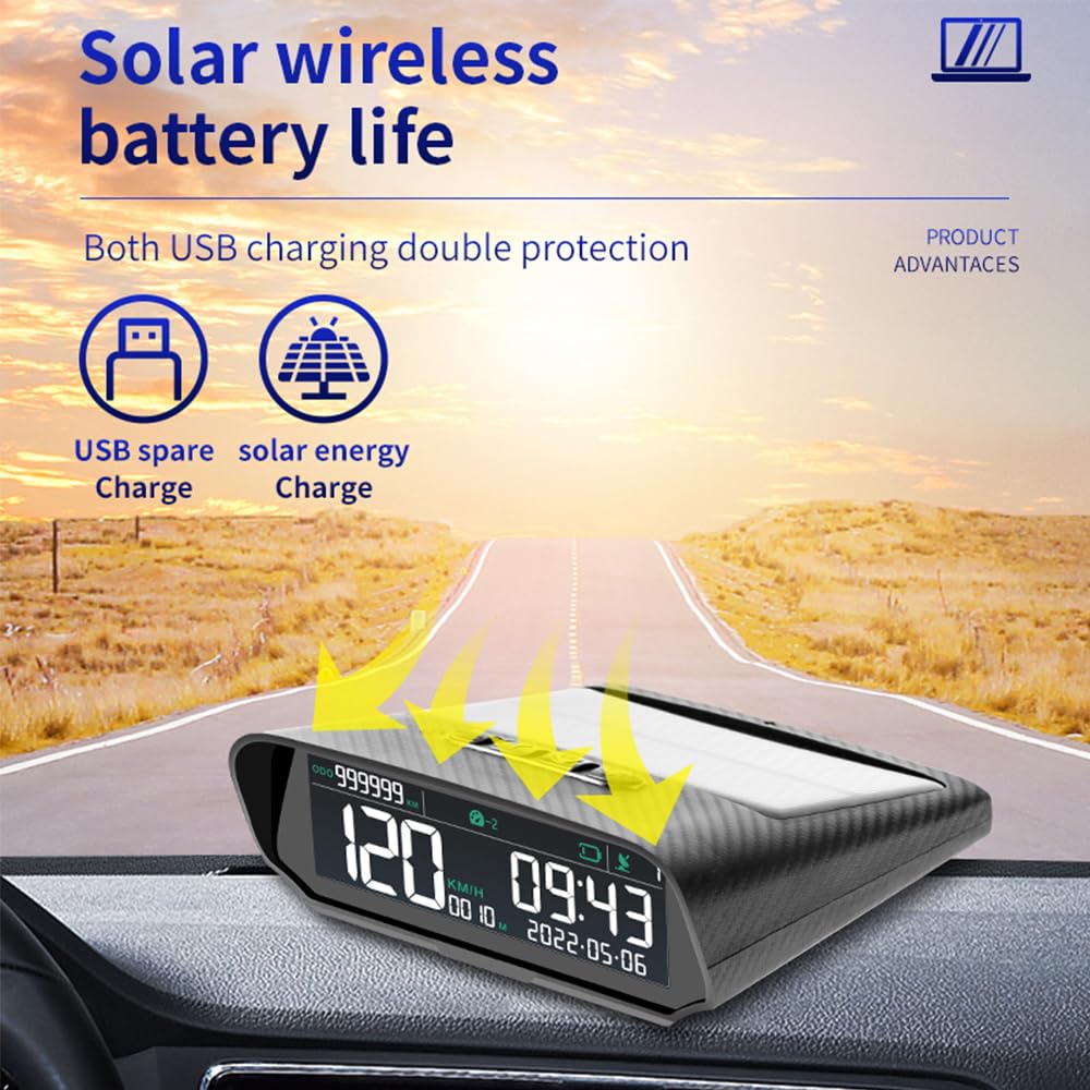 ELING Wireless HUD Solar Digital GPS Speedometer with Odometer Fatigue Driving Overspeed Alarm Date Time Altitude Head up Display for Car Motorcycle Truck