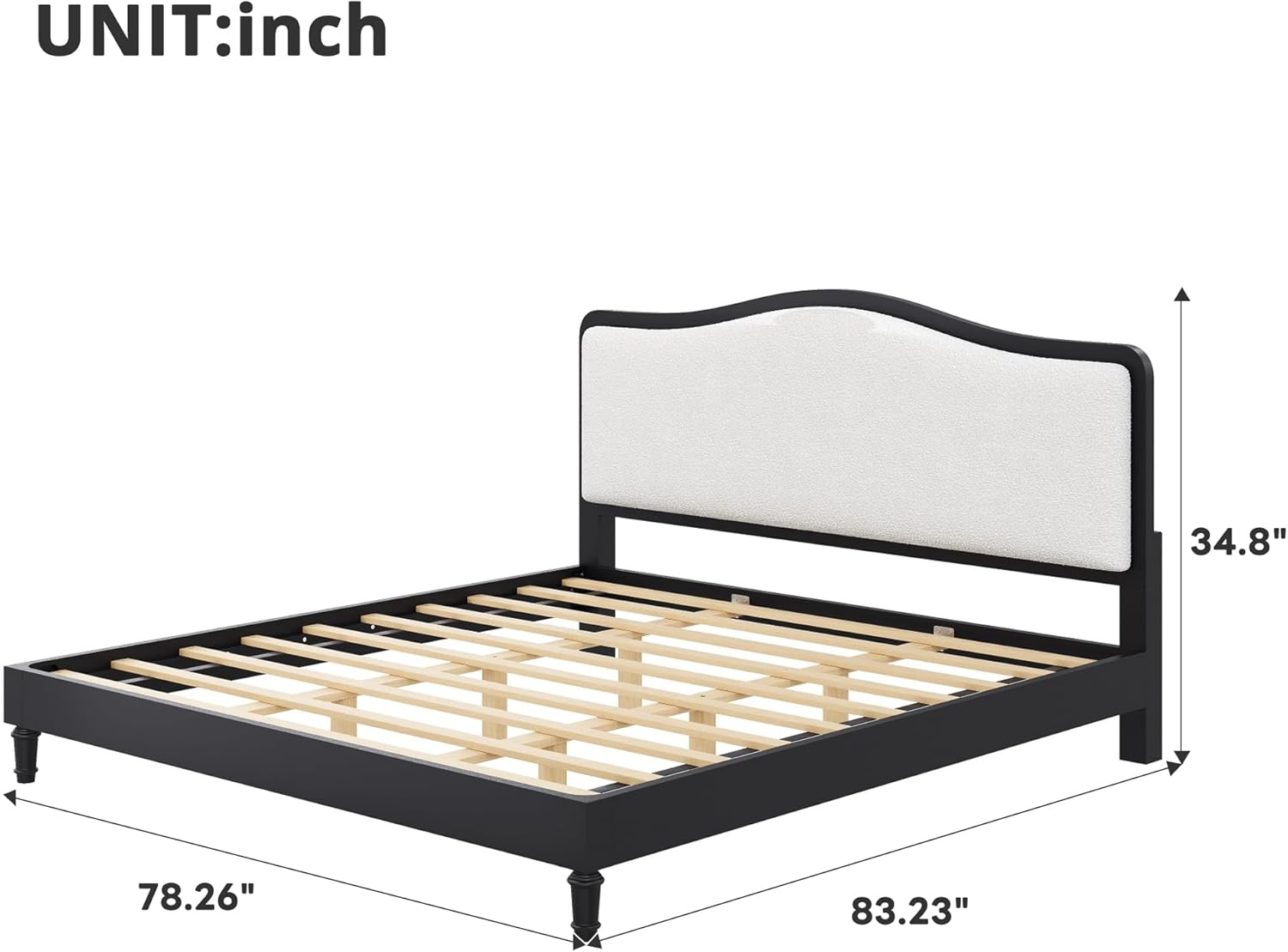 Harper & Bright Designs King Size Upholstered Bed Frame with Headboard, Solid Wood Platform Bed with Wooden Slat Support, No Box Spring Needed, Easy Assembly,Black