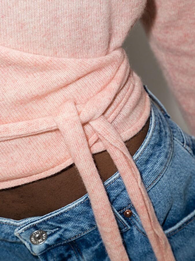 Y2k Ballet Pilates Wrap Sweater for Women Aesthetic Workout Yoga Long Sleeve Side Tie Athletic Cross Wrap Shirt Top4