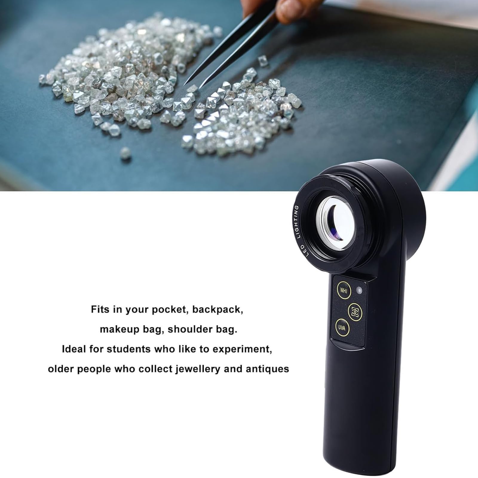 Lupa de joyería con iluminación, lupa 10x con diseño de anillo, cristal para observación sin distorsión de antigüedades, diamantes, monedas y más