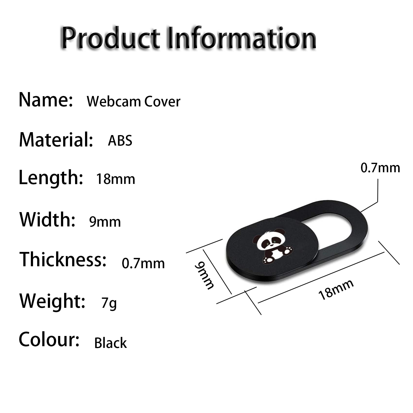 Webcam Cover[8 Pezzi], Copertura per Webcam, Ultra Sottile, Copertura per Fotocamera Slide, Protezione della Privacy per Computer Portatile, Smartphone, Pc (Panda, Nero)