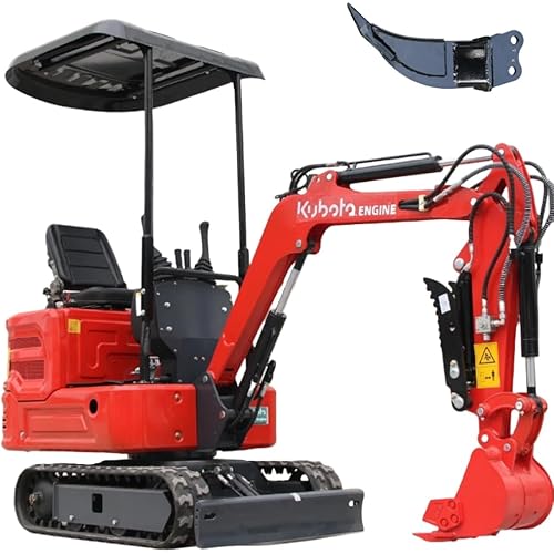 1.4 Tons Mini Excavator with KubotaDiesel Engine,Household Digger with Bucket and Hydraulic Thumb Clamp, Extra Gift Ripper, Work for Farm,US in Stock Red5