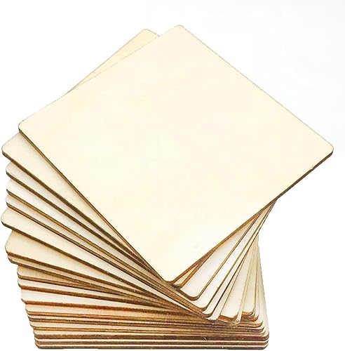 20 piezas de madera sin terminar, 4 x 4 pulgadas, cuadrados de madera natural en blanco para manualidades, pintura, azulejos de scrabble, posavasos,