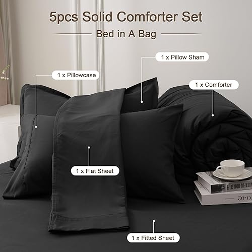 Miniatura 5 de PHF Juego de edredón individual de 5 piezas, cama ligera en una bolsa y juego de sábanas de 18 pulgadas para todas las estaciones, ropa de cama