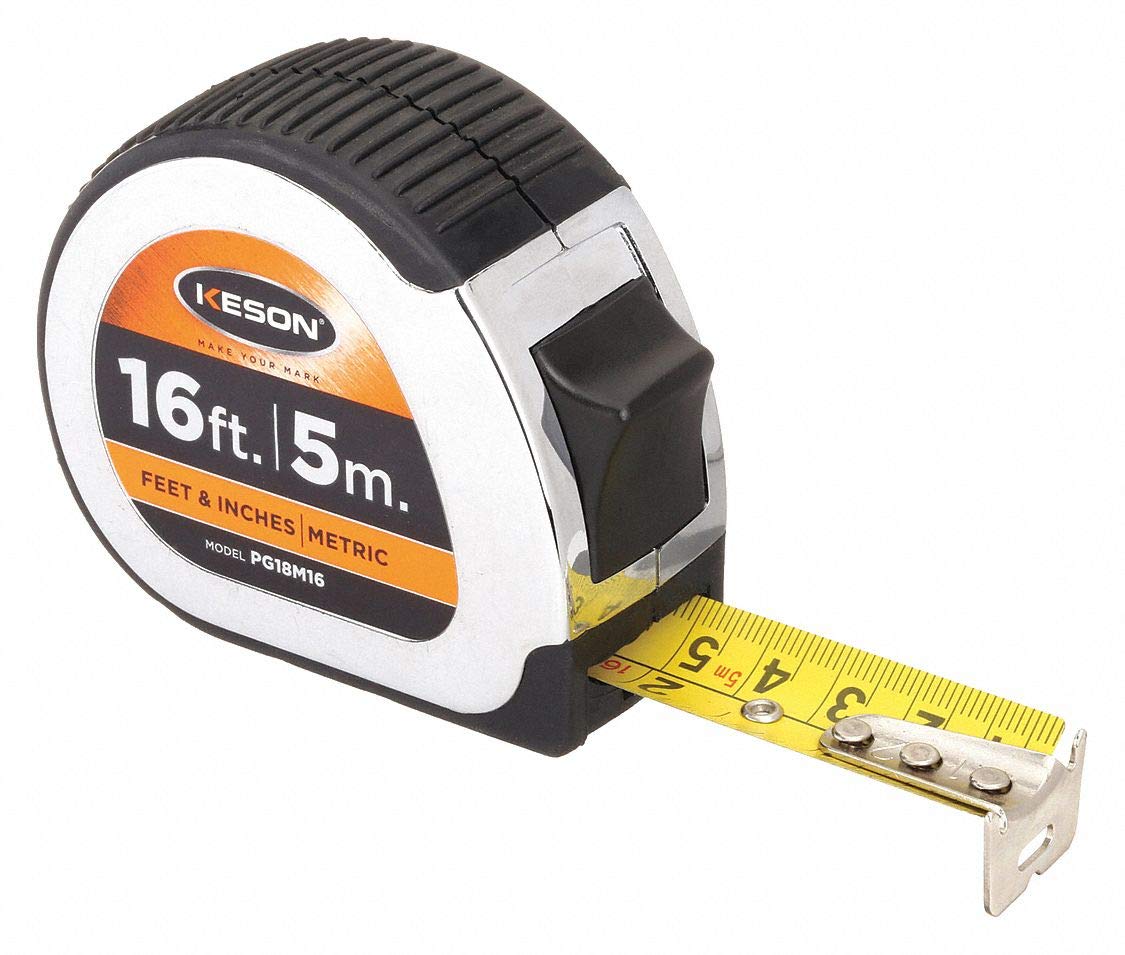 Keson cromo serie nylon-coated hoja de acero corta cinta Medidas, Slide Lock, cromo ABS con empuñadura de goma (varios tamaños: 10 FT – 35 ft, 3 m – 8 M; Varias unidades: ft. Cartucho en., m. & 10ths, M & cm & mm), PG18M16