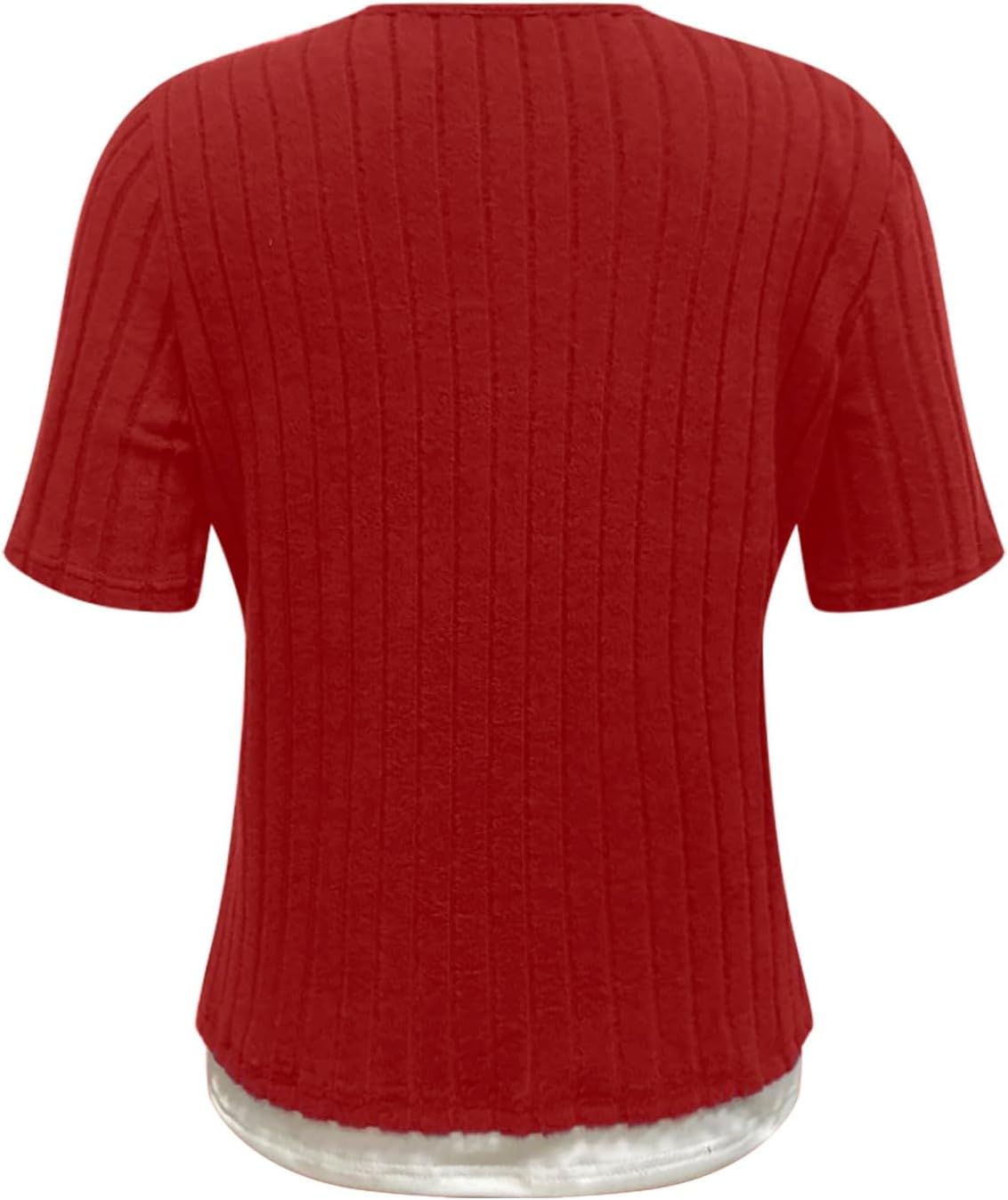 Ribbed Knit T Shirts for Women Trendy Summer Short Sleeve Crew Neck Button Up Textured Henley Sweaters Patchwork Tops