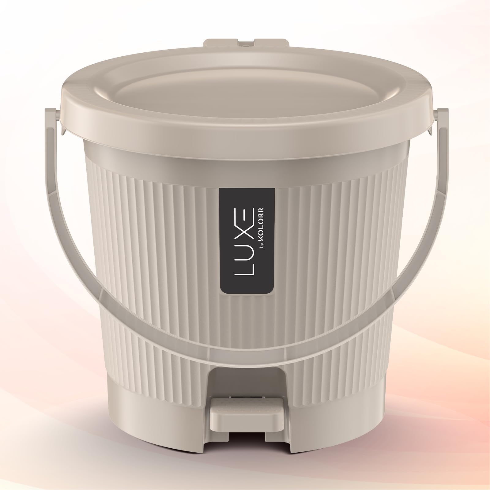 KOLORR Luxe Premium Plastic Pedal Dustbin | Modern Plastic Waste Bin, Trash can with Sleek Design for Home, Kitchen, Office, Bathroom & Washroom – Small, Sand Stone