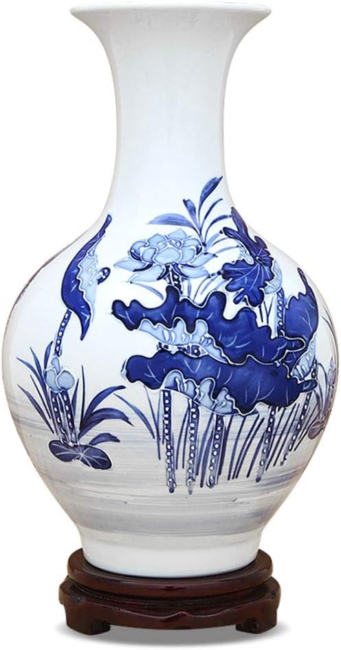 ドライフラワーアレンジメント 中国青と白の磁器の花瓶ベース 手描きの