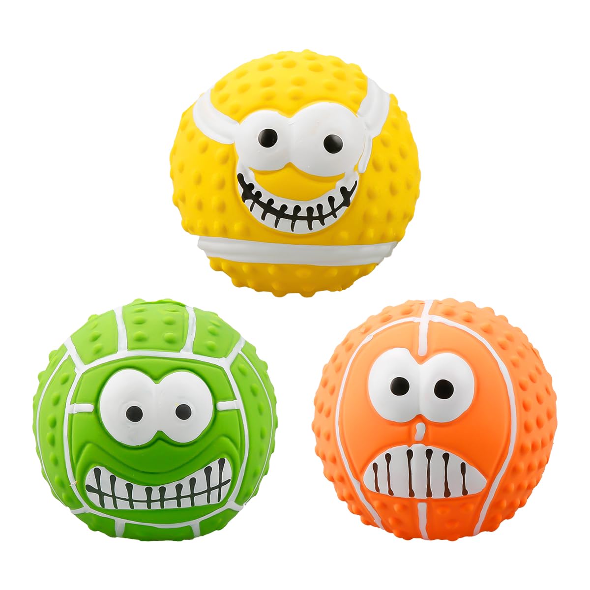 Hopzab 3 PCS Squeaky Dog Balls Set with Funny Smile Pattern Latex Rubber Dog Toy Soft Bouncy Fetch Throw Ball Durable Chew Ball for Interactive Play Accompany Exercise, Dogs Puppy Small Pet