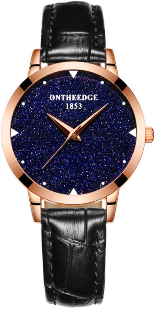 Watch,Women Ladies Girl Watches Luxury Fashion Starry Sky Series Minimalist Leather Strap Dress Waterproof Analogue Quartz Watch,Breathable Band,Mineral Reinforced Glass Mirror (Black)