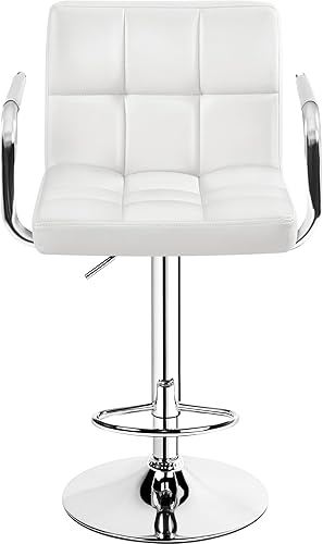 Miniatura 15 de Topeakmart Taburete de bar giratorio de cuero negro, sillas de bar ajustables con respaldo y reposapiés, juego de 2 Negro,Beige,Azul,Marrón,Gris