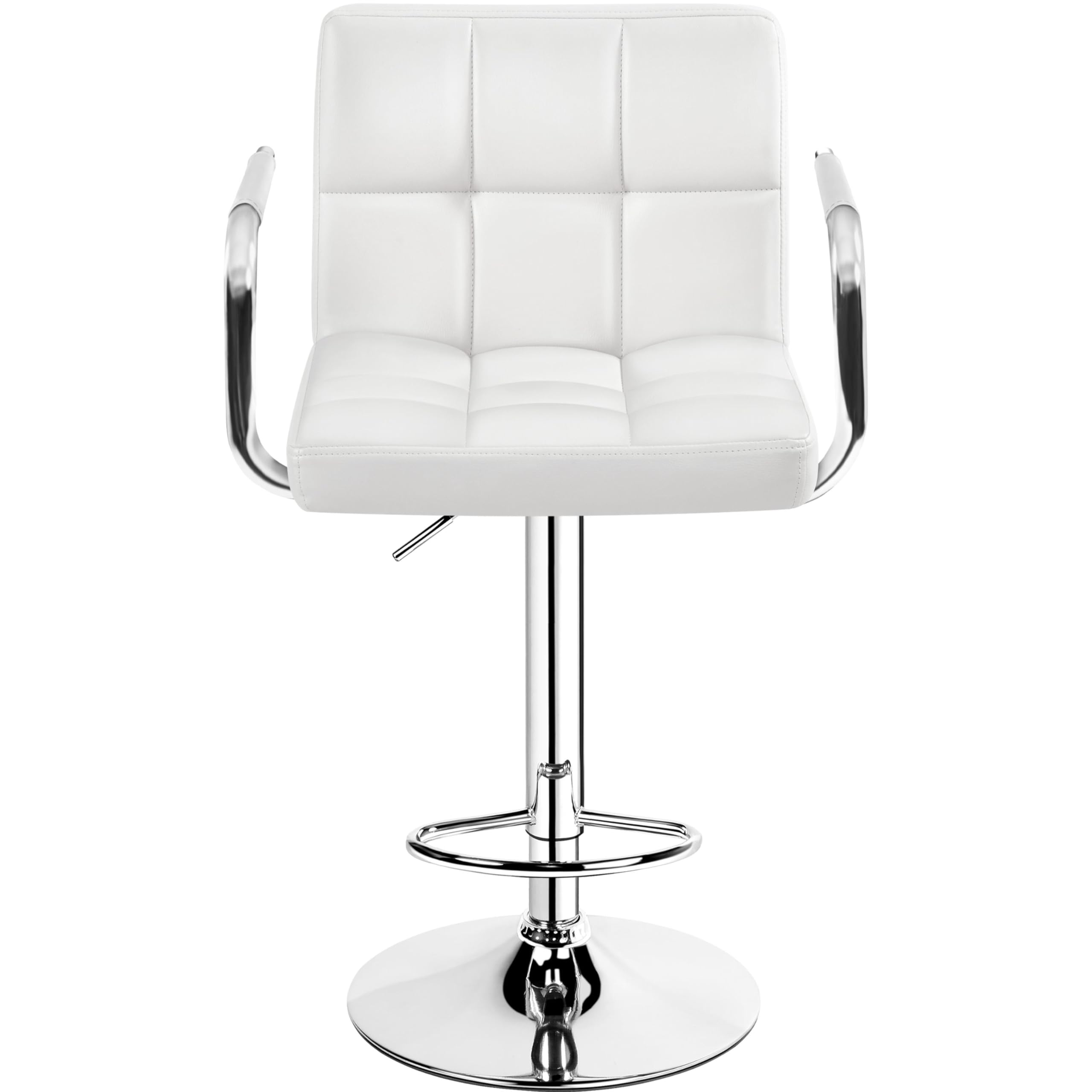 Topeakmart Barstools with Back and Armrest, Adjustable PU Leather Swivel Stools for Bar, Home Kitchen, White