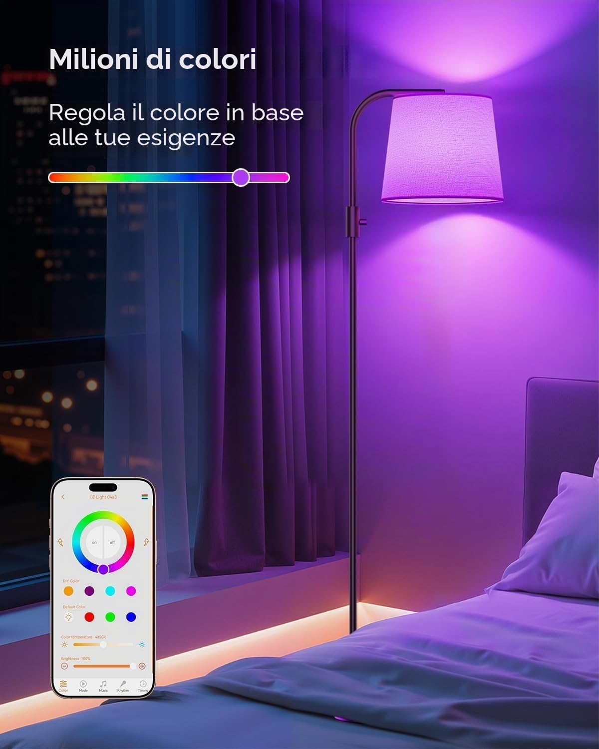 DUSKTEC Lampada da Terra Smart RGB - Lampada ad Arco LED Dimmerabile 10W 1200LM per Soggiorno e Camera da Letto, Luce da Lettura Moderna, Controllo App e Compatibile con Alexa e Google Home