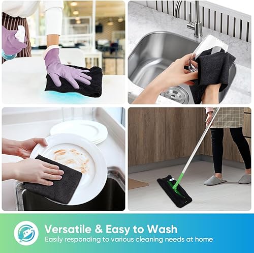 Miniatura 5 de HOMEXCEL Paño de limpieza de microfibra negro, paquete de 12 toallas de microfibra de alta calidad para automóviles, sin pelusas, sin arañazos,