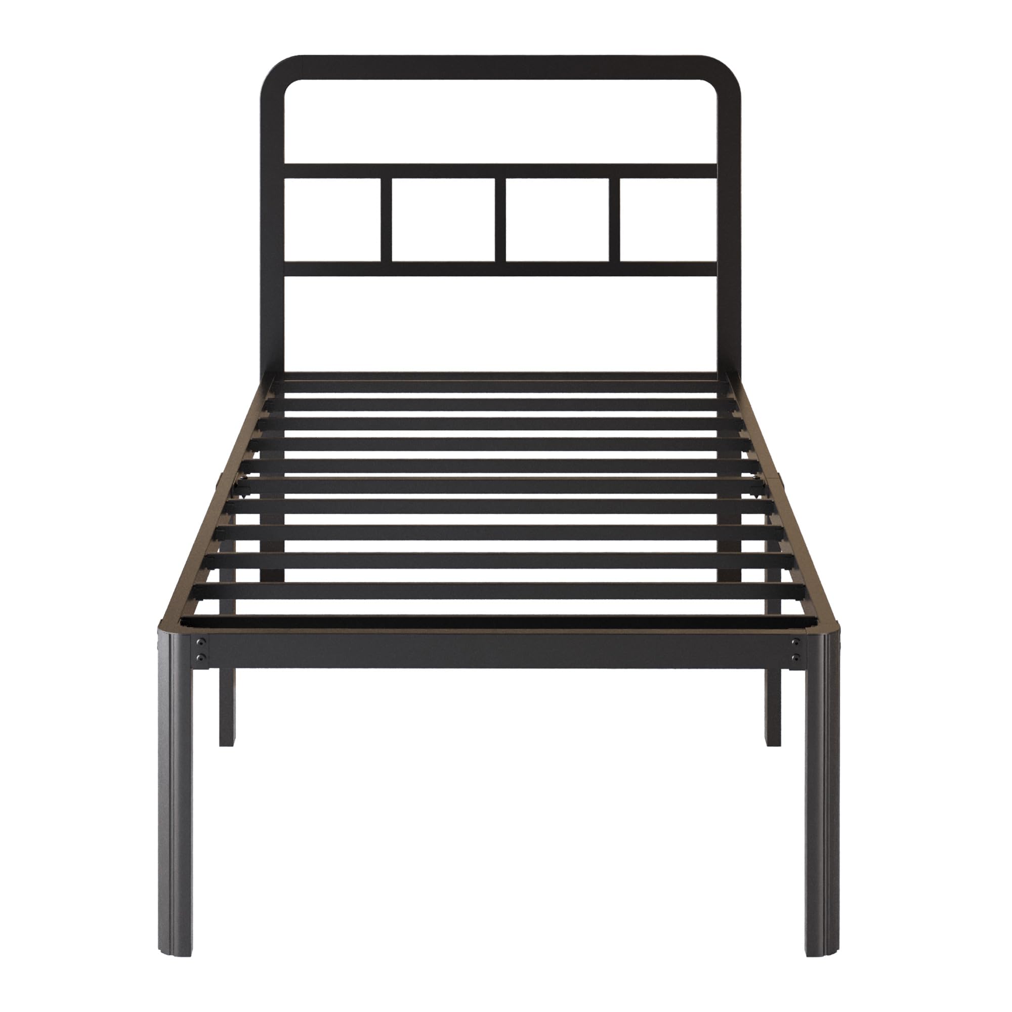18 Inch Twin Bed Frames with Headboard, Heavy Duty Metal Twin Size Platform Bed Frame with Rounded Corner Legs, No Box Spring Needed, Noise Free, Easy Assembly, Black