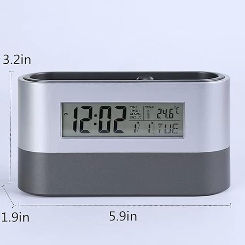 Vista 2 de Soporte para bolígrafo, innovador organizador de despertador para escritorio, reloj electrónico LCD, reloj de calendario perpetuo, reloj digital