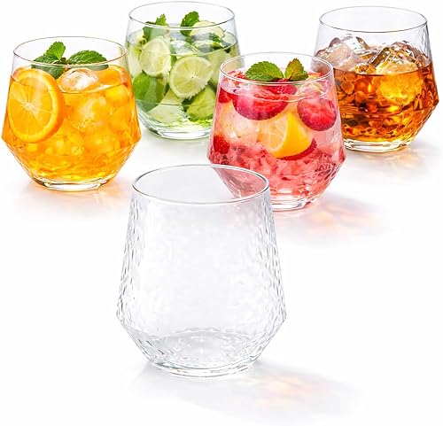 Miniatura 22 de Oojami 40 vasos de 12 onzas irrompibles de plástico sin tallo, para vino, champán, whisky, elegantes, duraderos, desechables, para interiores y