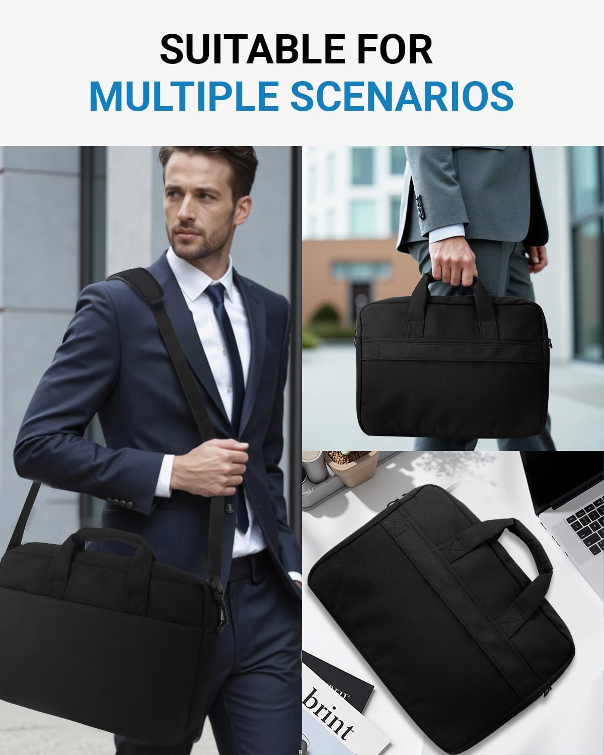 Laptop Messenger Bag with Zippers, Padded Protection, Adjustable Shoulder Strap