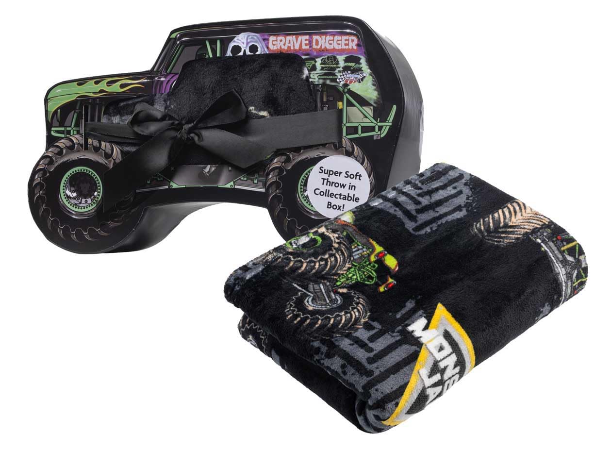 Monster Jam Throw Blanket with Gift Box - Throw Measures 46 x 60 Inches – Super Soft Special Edition Fleece Bedding