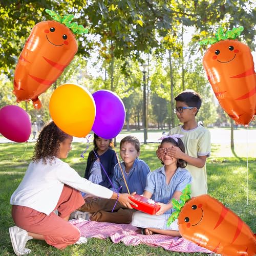 Image of 6 Pack Jumbo Farmer Vegetable Carrot Easter Party Balloons, Cute Veggie Farm Carrot Shaped Foil Mylar Balloon For Easter Birthday Picnic Cooking Party Supplies Baby Shower