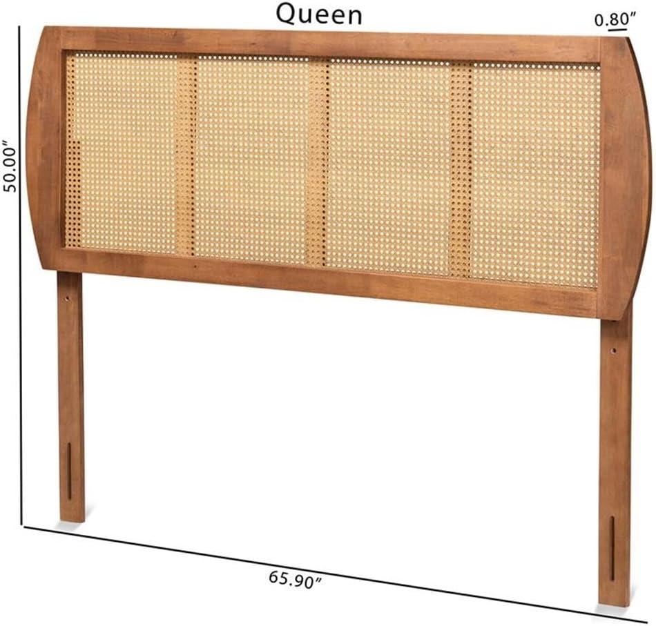 Baxton Studio Harris Mid-Century Modern Ash Walnut Finished Wood and Synthetic Rattan King Size Headboard