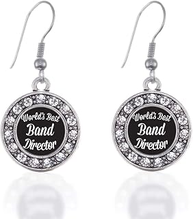 Silver Circle Charm French Hook Drop Earrings with Cubic Zirconia Jewelry