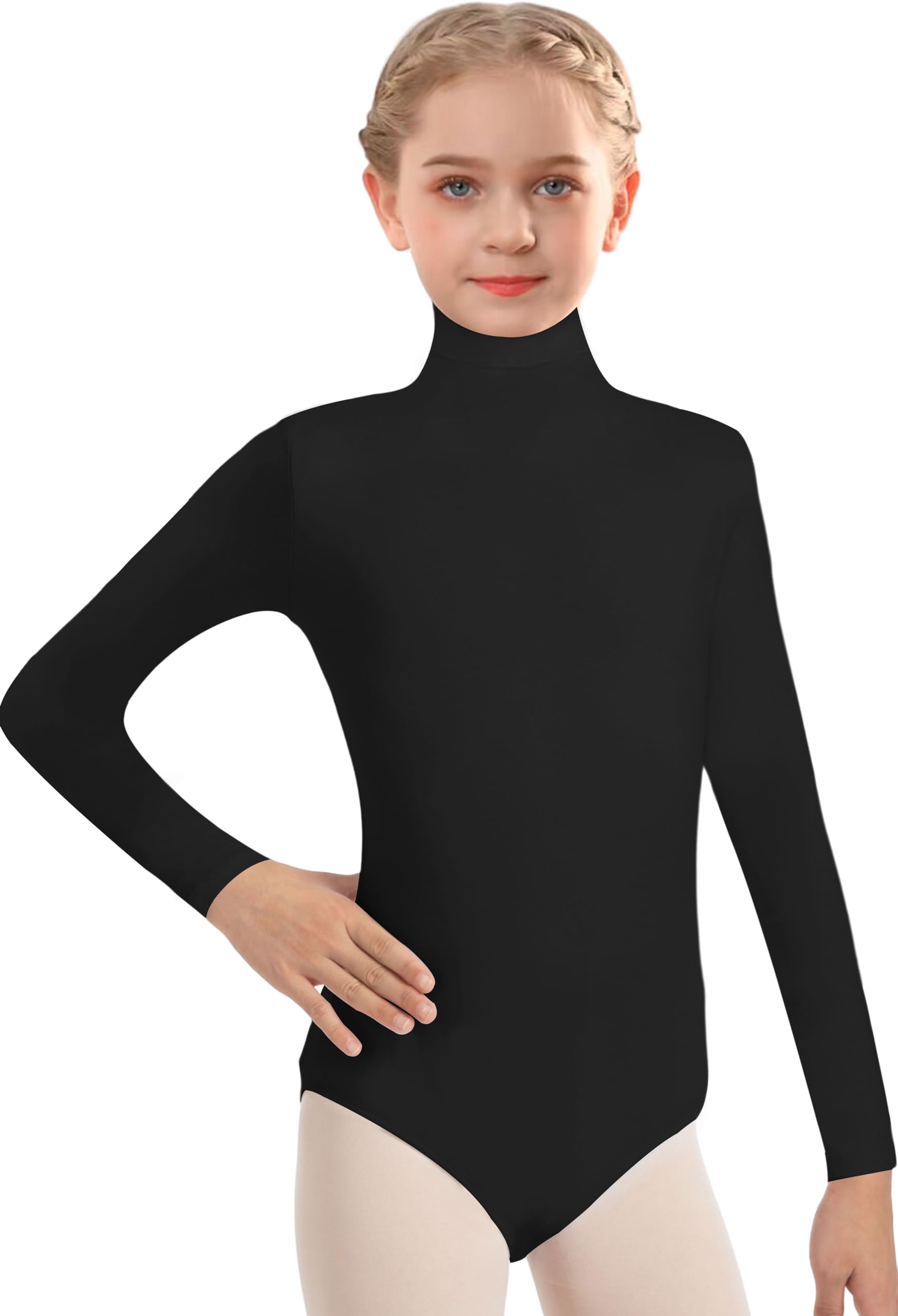 Capezio Body Bambina A Maniche Lunghe Dolcevita – Taglia Small, Con Chiusura A Scatto, Nero