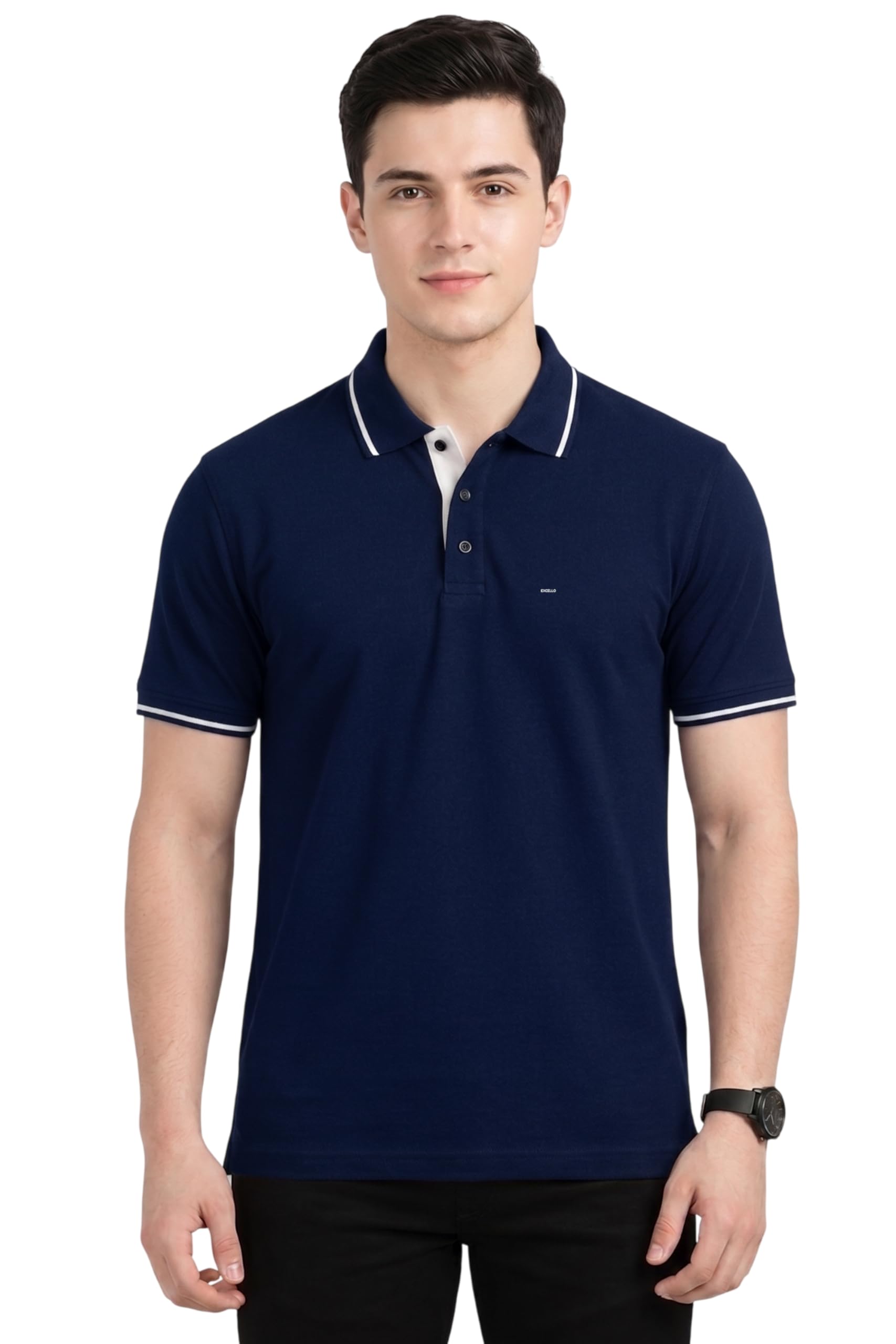 excello Men's Premium 270 GSM Pure Cotton Tipping Polo | Biowashed Heavyweight Regular Fit T-Shirt-picture-31