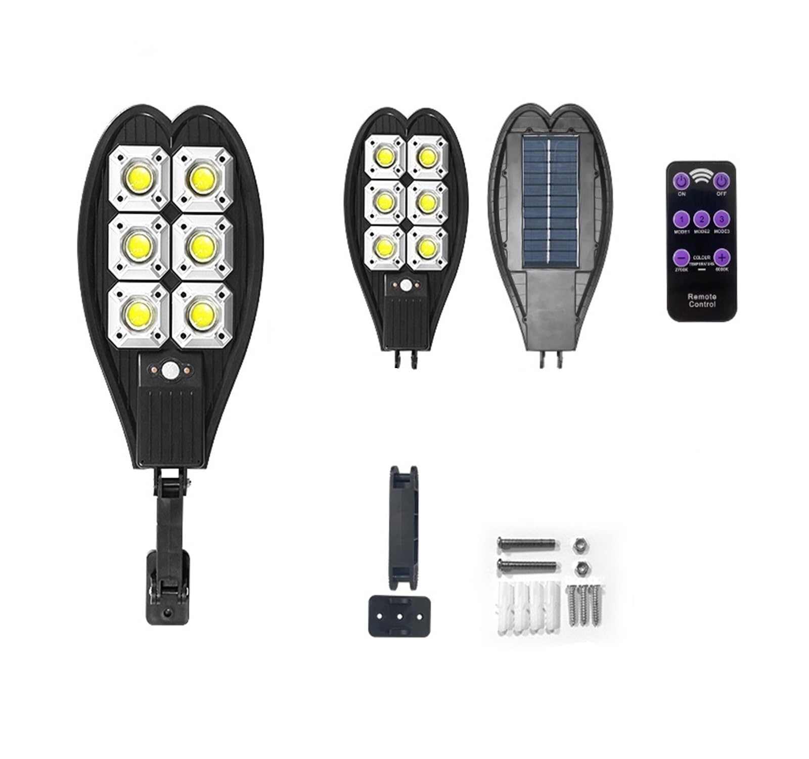 Solarna lampa uliczna, 3000W zewnętrzna lampa słoneczna LED 3 tryby wodoodporna lampa słoneczna 300COB oświetlenie ogrodowe pilot lampy uliczne z czujnikiem ruchu na ulice(Set A)