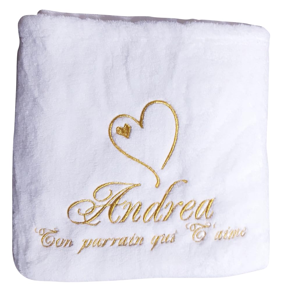 Couverture de Baptême Personnalisée avec Un Prénom Brodé, en Polaire Douce, 2 Dimensions 105x75 cm ou 140x95 cm, Cadeau Bébé, 100% Polyester