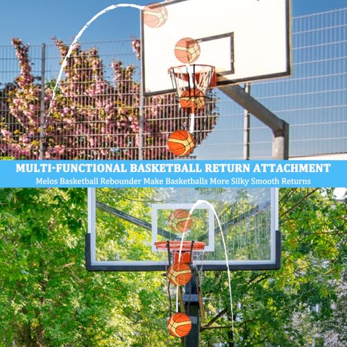 Basketball Return Attachment for Hoop Heavy Duty Basketball Rebounder with 6 Hooks, Basketball Accessories for Indoor and Outdoor, Basketball Hoop Rebounder for Solo Play and Practice, Metal, Black