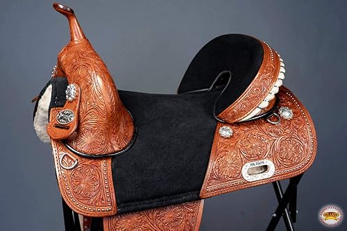 Vista 35 de HILASON Western Horse Treeless Trail Barrel Saddle American Leather Tan Horse Saddle Western Saddle Treeless Saddle Saddle for Horses Negro