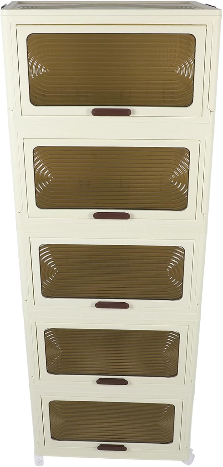 Stackable Storage Box Large Capacity Space Saving Foldable Storage Container for Kitchen Bathroom Bedroom (5 Layers)