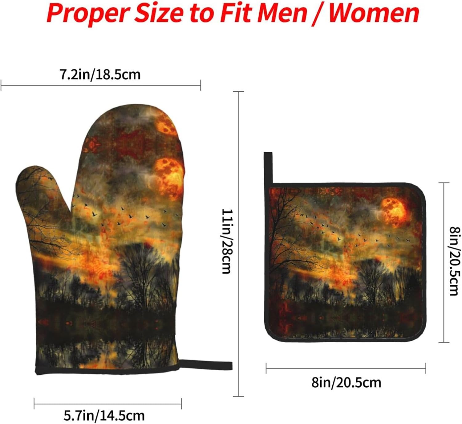 Woods in The Sun Prints Kitchen Covers: Waterproof Oven Layers for Safe Cooking & Easy Cleanup - 4 Piece Heat Protection Set