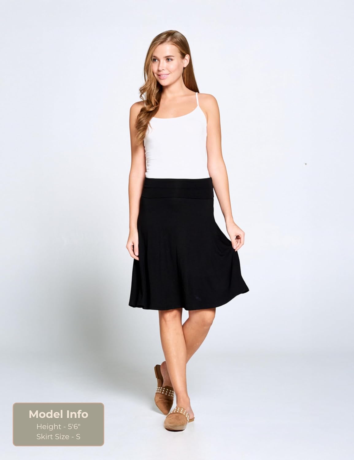 Popana 3 Pack Womens Knee Length A-Line Stretch Midi Skirt High Waisted Pull On Casual Flowy Skirt for Women Plus Size - Image 4