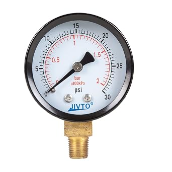 Dry Pressure Gauge, 2" Dia,0-30 psi/bar/kpa, 1/8" NPT Lower Mount,Black Steel Case and Brass Connection,for Pneumatic,Well Pump,Hose,Well Tank,Gas Air Water Oil Pressure Test,Pack of 1