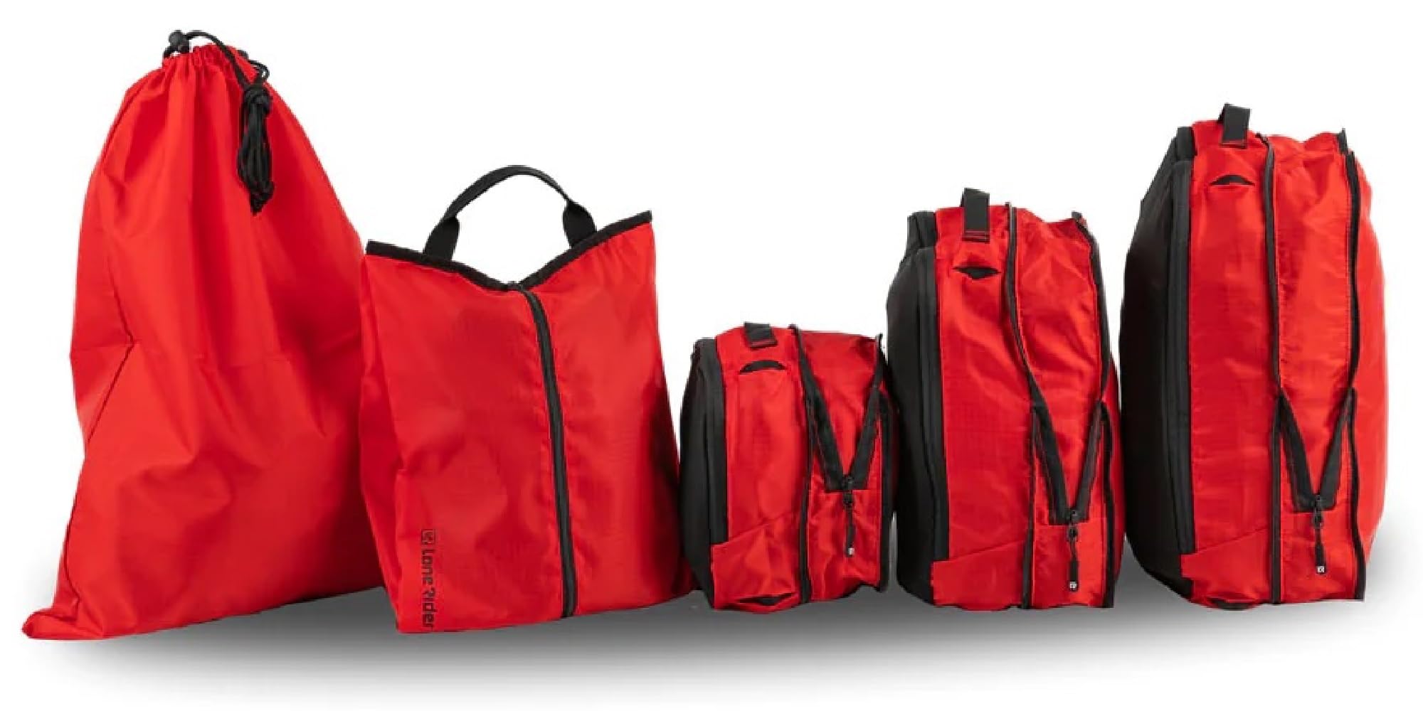 Lone Rider Cubi da Imballaggio a Compressione - Set 5 Pezzi | Borse multi-misura con mesh, cerniere espandibili & tessuto RipStop 210D. Organizer per bagagli, viaggio & bucato.