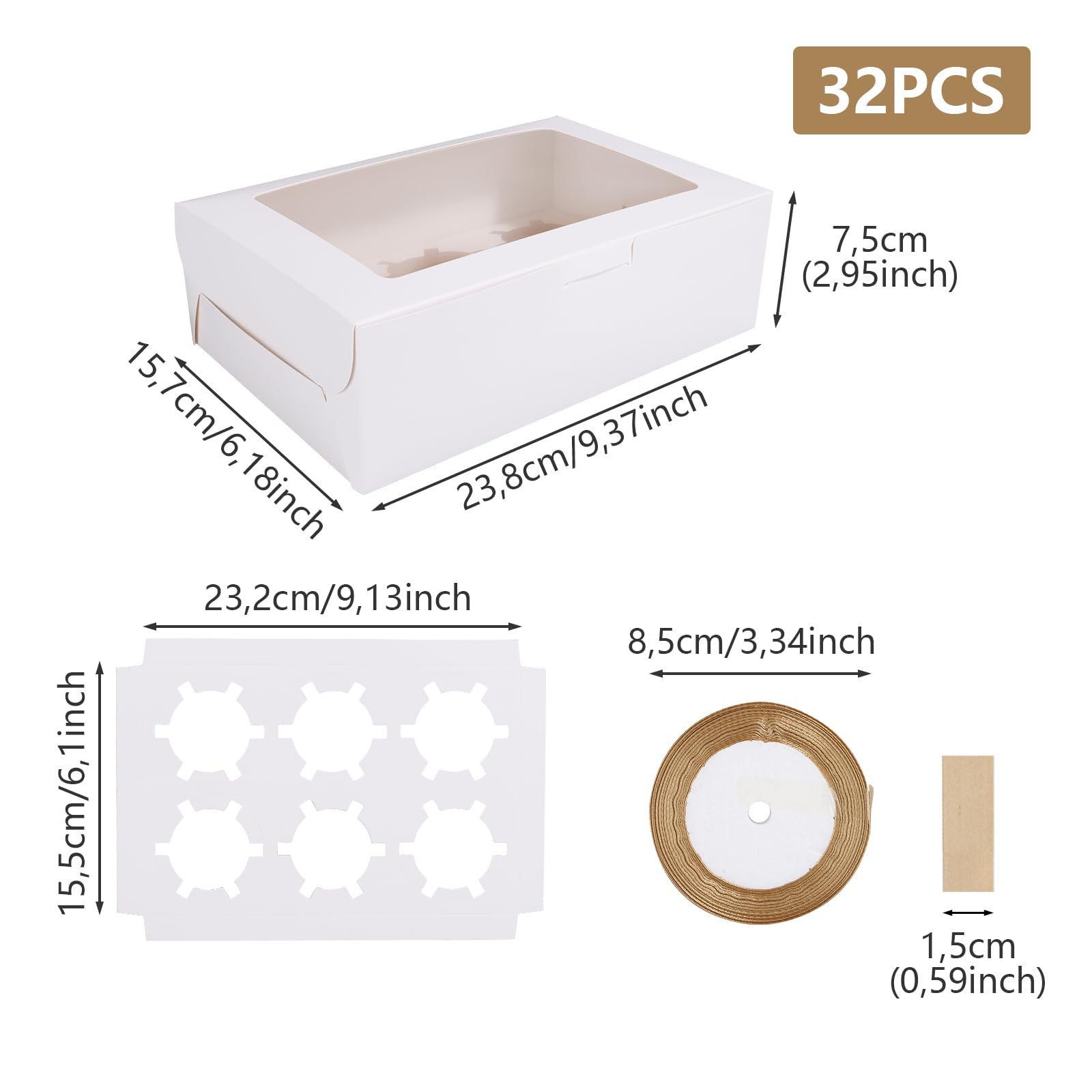 Boîtes à Cupcakes Avec Fenêtre - Lot De 2, Blanc, 16x9x7,5 Cm - Idéal Anniversaire, Mariage, Cadeaux Pâtisserie - 7