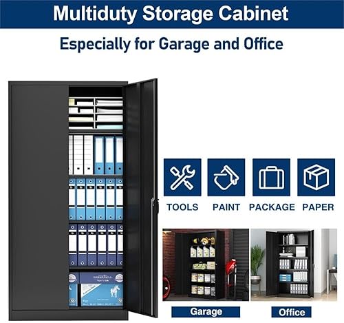Miniatura 5 de GangMei Armario de almacenamiento de acero con bloqueo de metal con 4 estantes ajustables en color negro